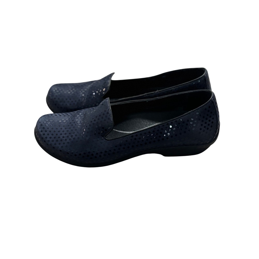 Dansko Navy Blue Metallic Polka Dot Slip On Loafers‎ Flats Size 38 - Picture 2 of 7